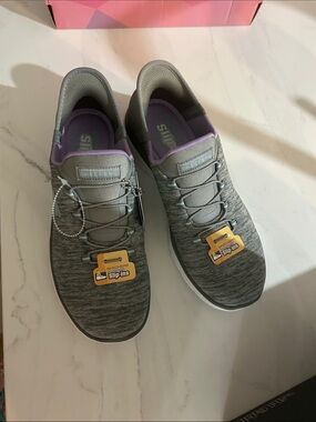 Skechers Gray Knit Slip-On Sneakers with Lavender Trim
